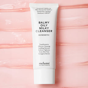 image mood of balmy oily milky cleanser laying on texture