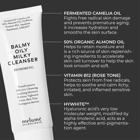 image of detailed descriptions of ingredients such as fermented camelia oil, organic almond oil, vitamin b12, hywhite